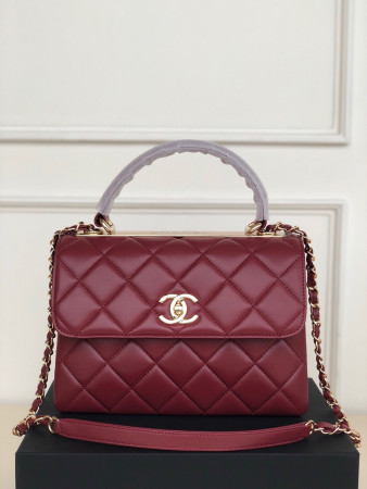 Ch*el flap bag with top handle 6.6 × 9.8 × 4.7 in