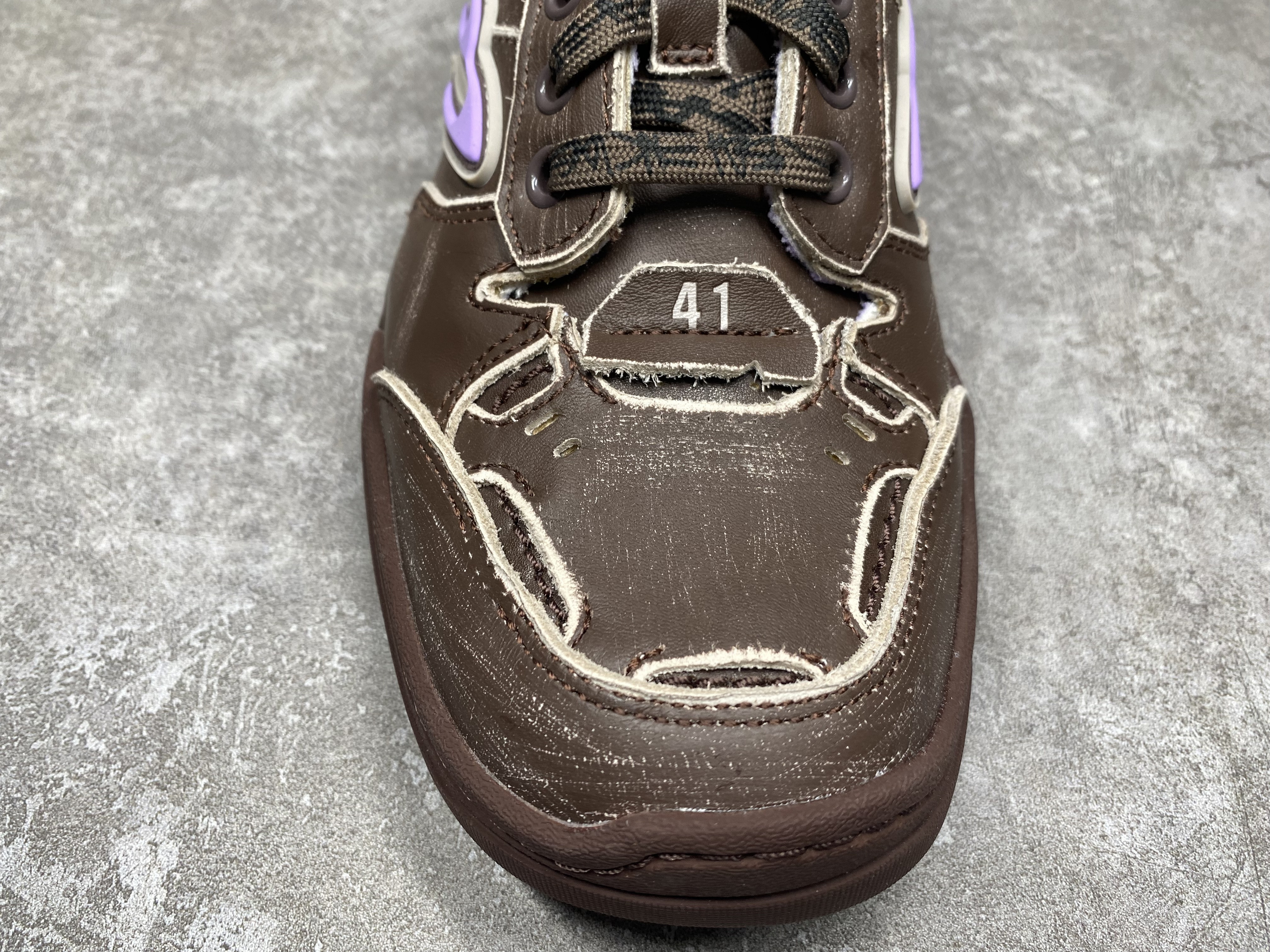 ua Ba*len*cia*ga hamptons medium worn-out sneaker in brown/lilac(run one size large)
