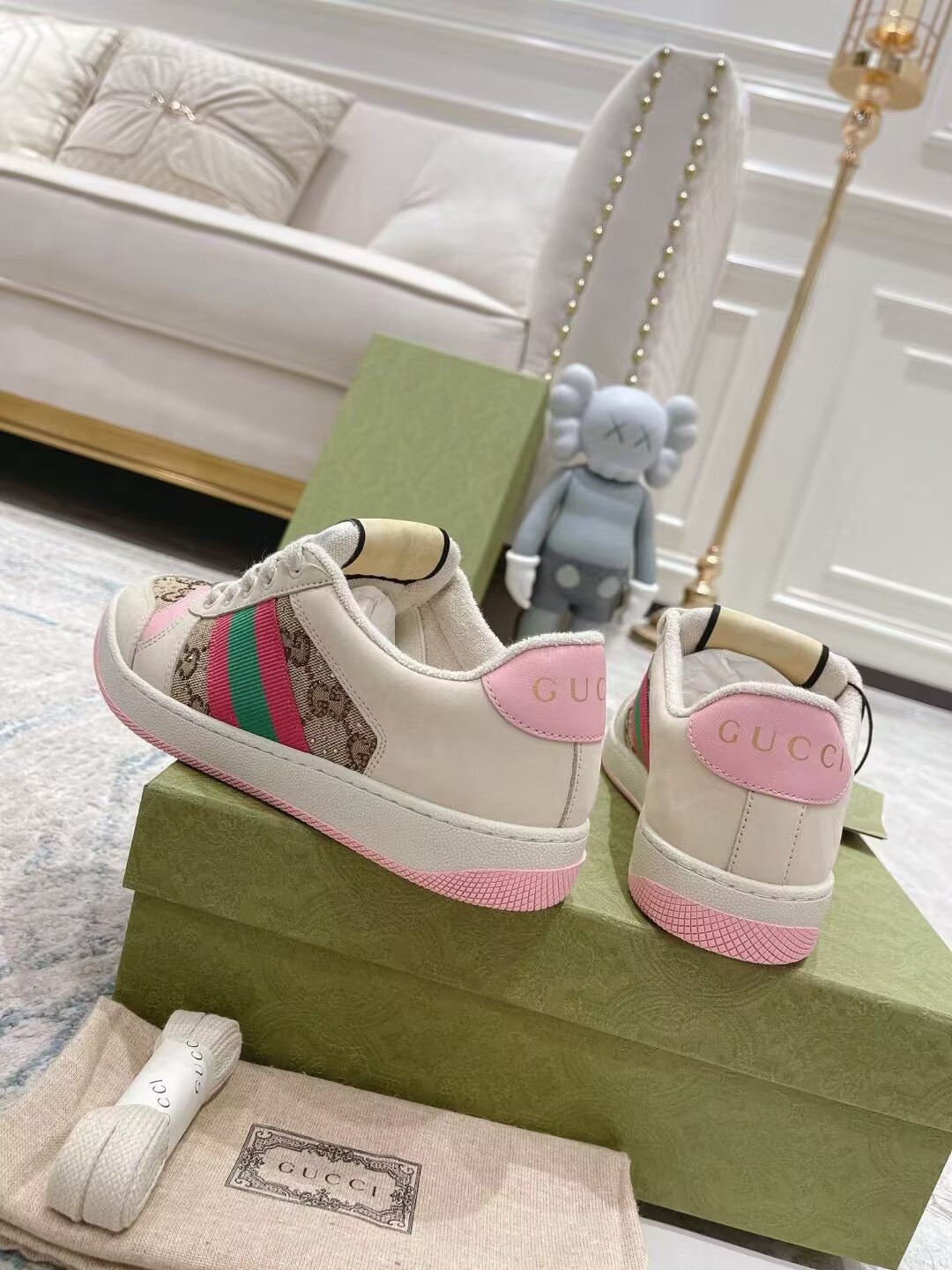 ua G*u*i wmns gg screener gg canvas beige pink