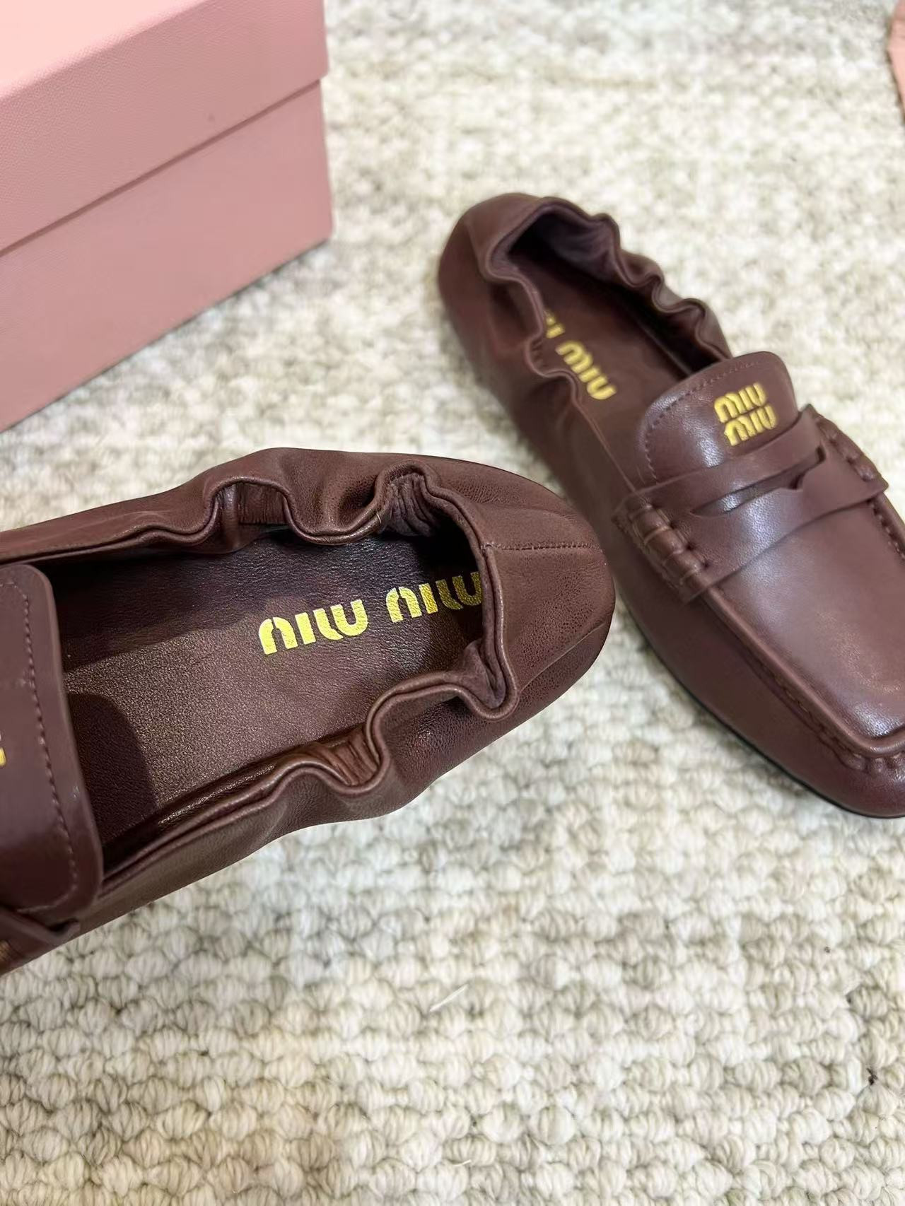 UA Miu Miu Ruches Nappa Leather Loafers