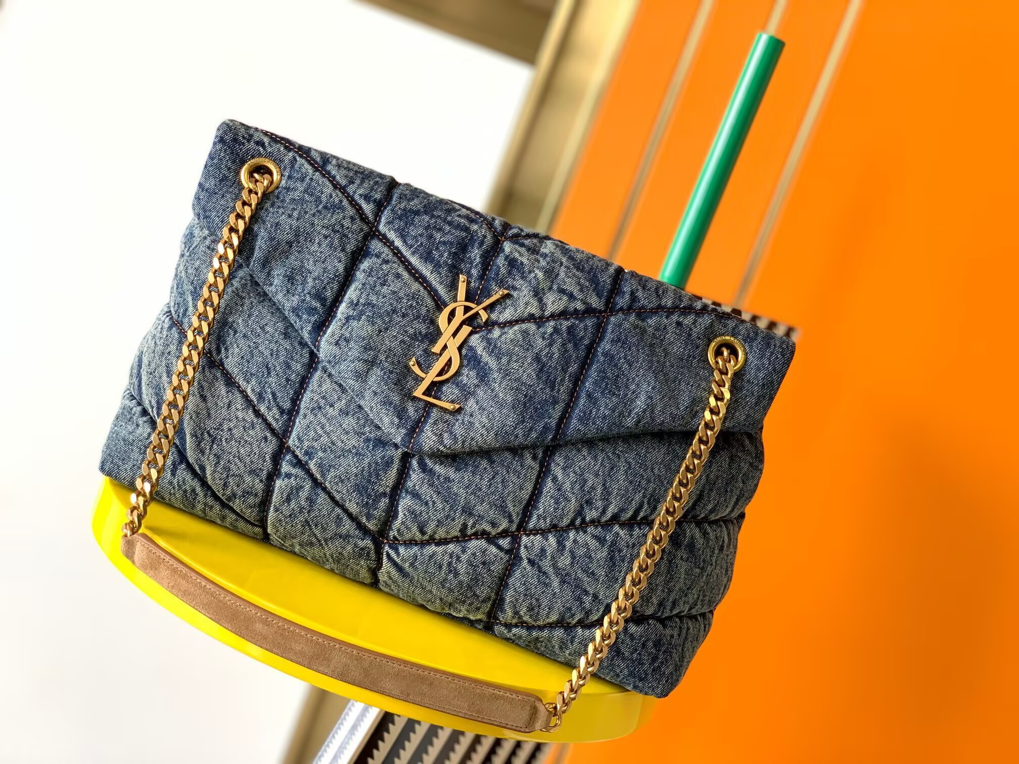 Y*L puffer in suede and denim 35x23x13.5cm