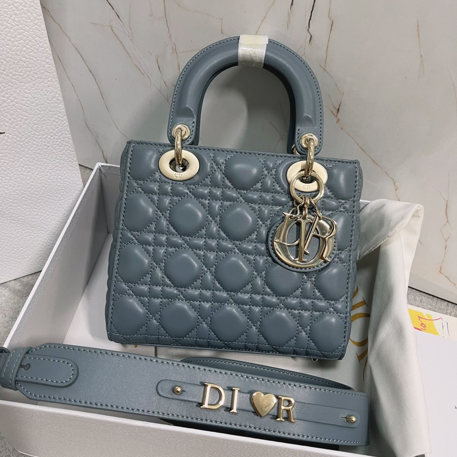 small lady D*or my abcD*or bag  cloud blue 8 x 6.5 x 3 inches