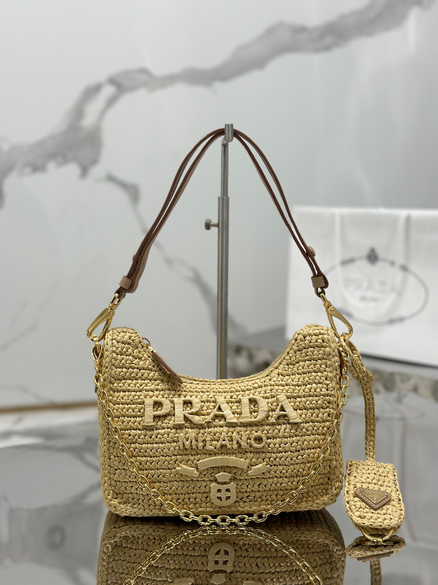 Pra*a re-edition crochet mini-bag color natural