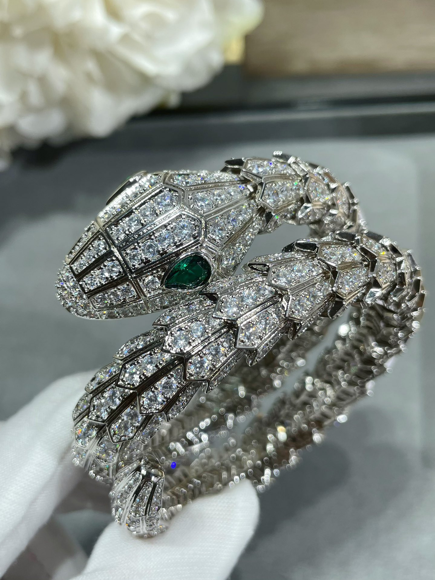 b*l*ai large three-circle full-Di*m*nd snake bracelet
