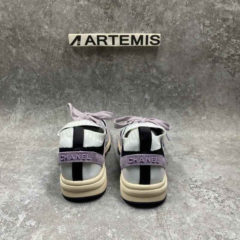 Channel Blended Fabrics Street Style White Purple Plain Sock Sneakers
