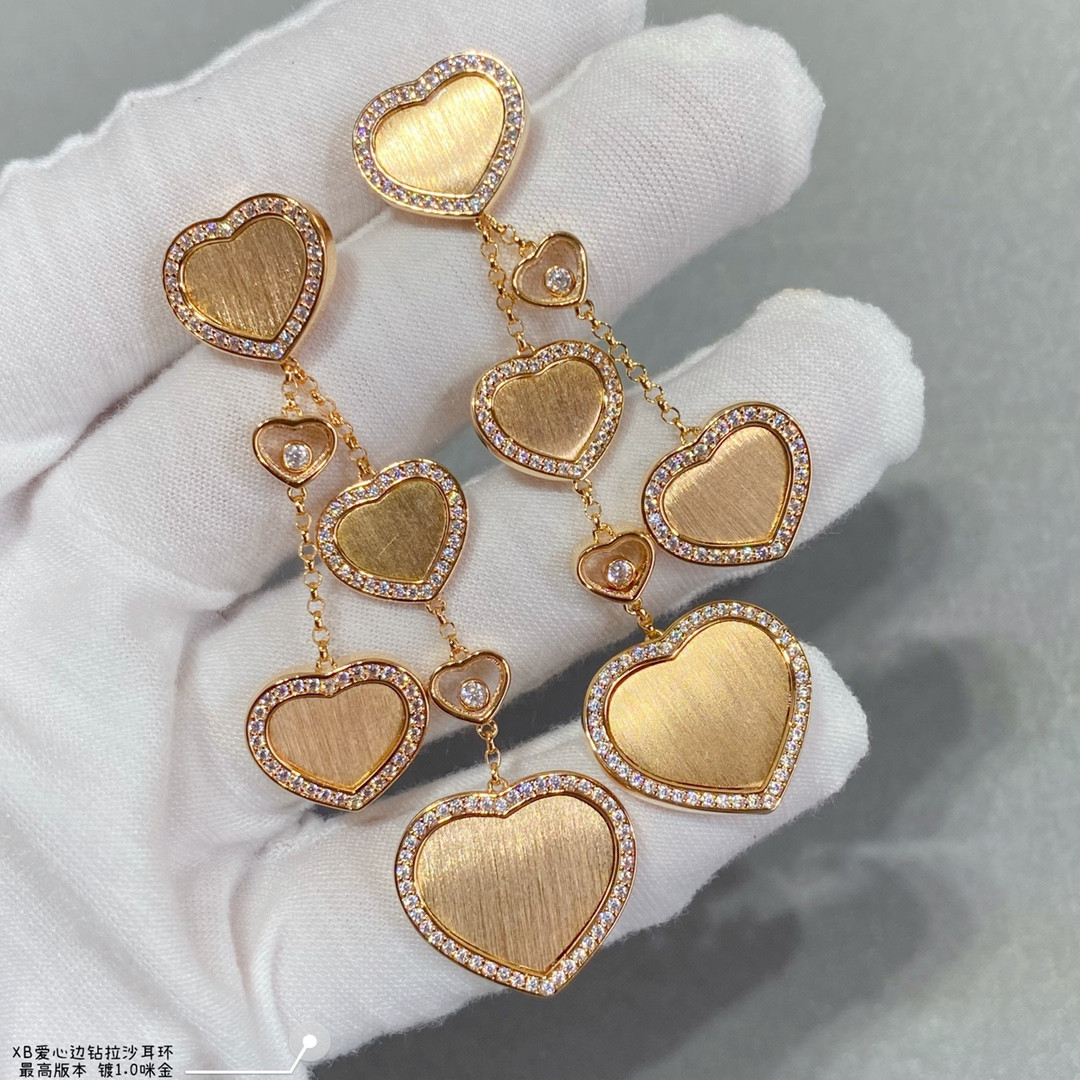 chopard heart-shaped edge Di*m*nd brushed earrings