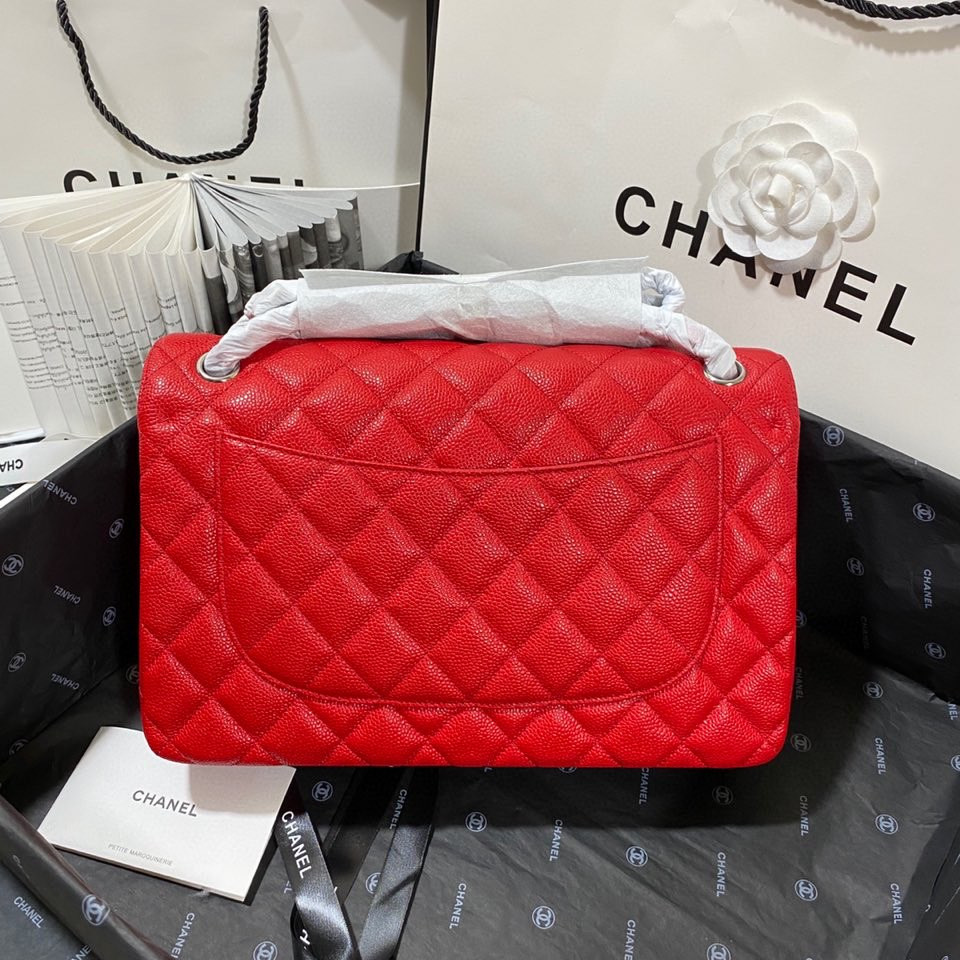 Ch*el classic flap jumbo 30cm cf red silver7.6 × 11.7 × 3.9 in