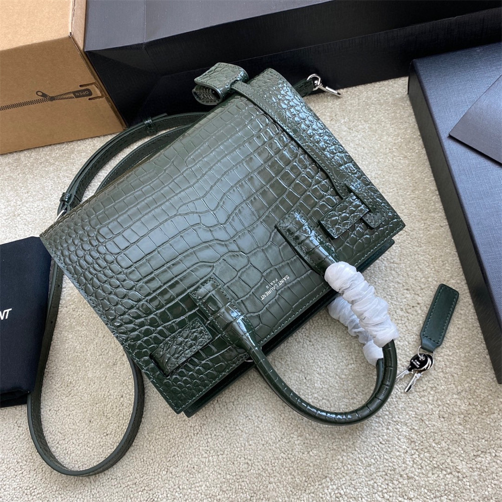 Y*L sac de jour nano in crocodile embossed leather green 8.6 x 6.8 x 3.5 inches