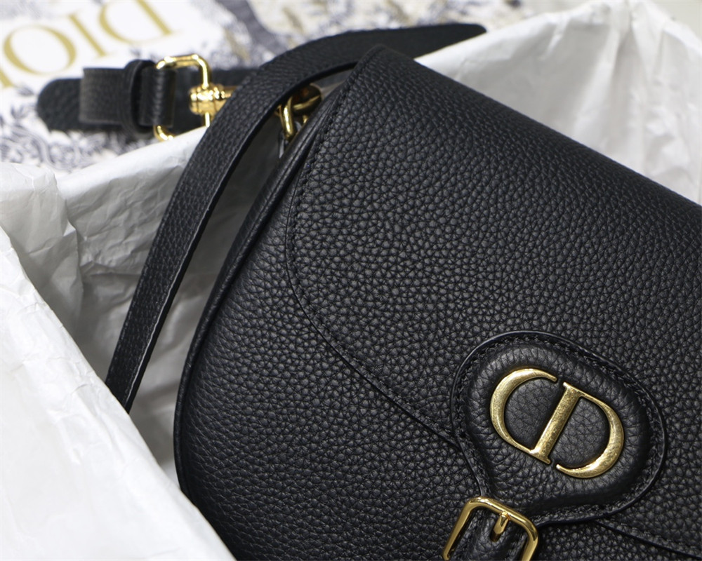 medium D*or bobby bag black grained calfskin