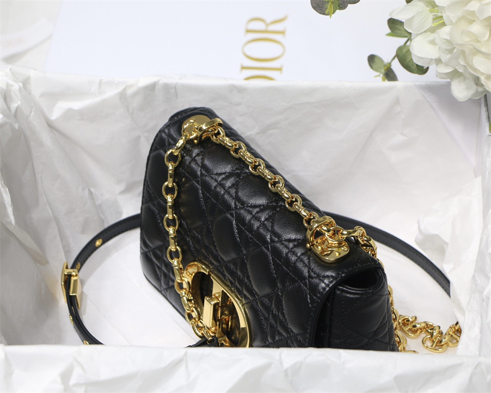 small d*or caro bag black S*pple cannage calfskin 20 x 12 x 7 cm