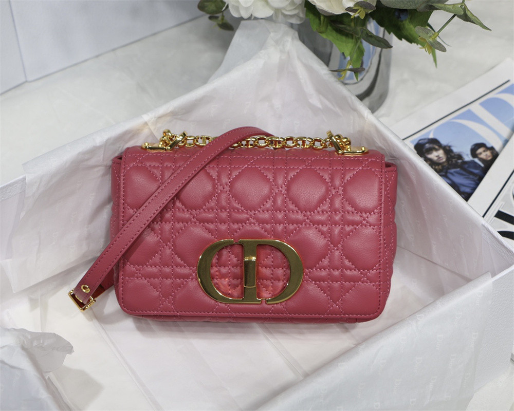 small d*or caro bag light red S*pple cannage calfskin 20 x 12 x 7 cm