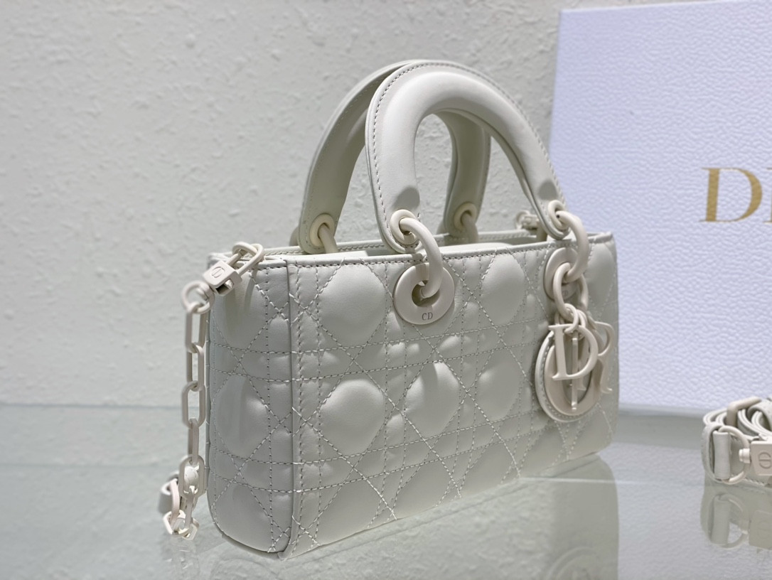 D*or small lady d-joy bag ultramatte white cannage calfskin