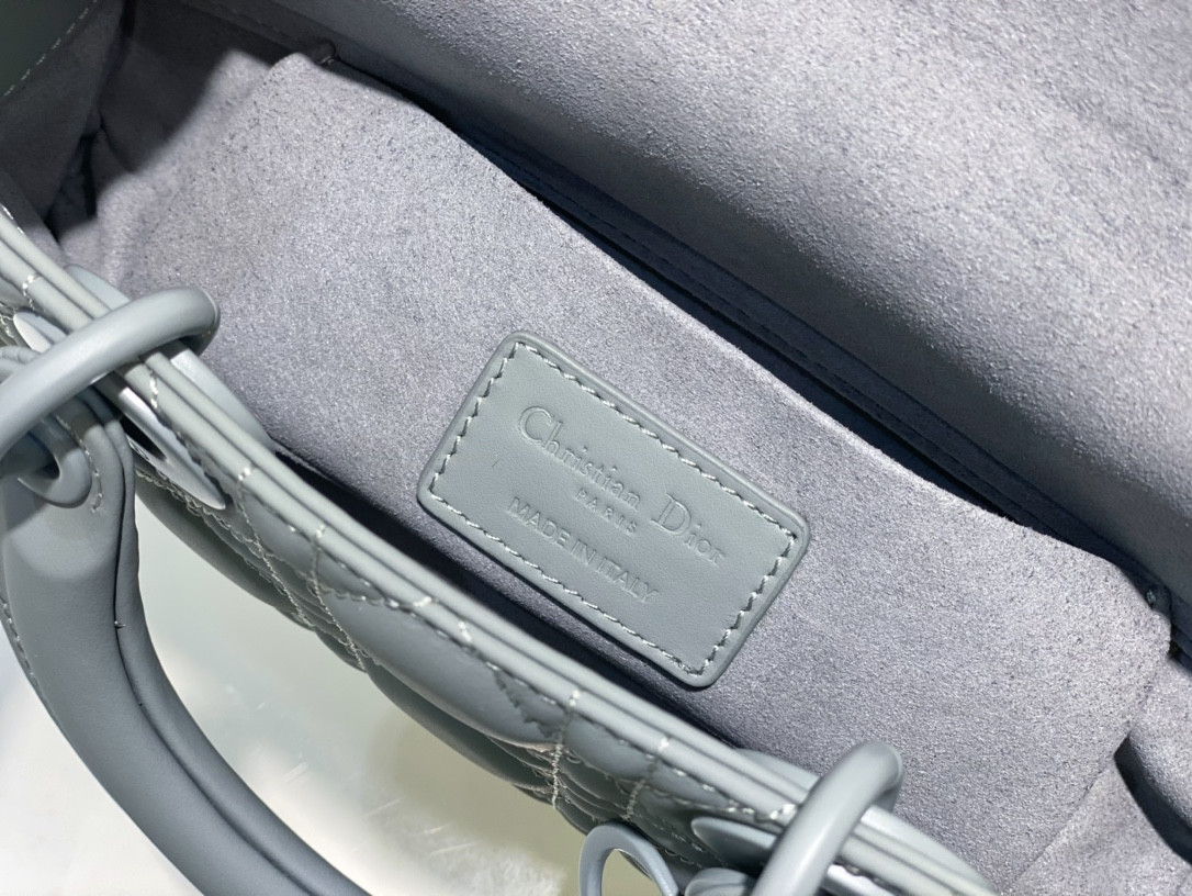 D*or small lady d-joy bag ultramatte grey cannage calfskin