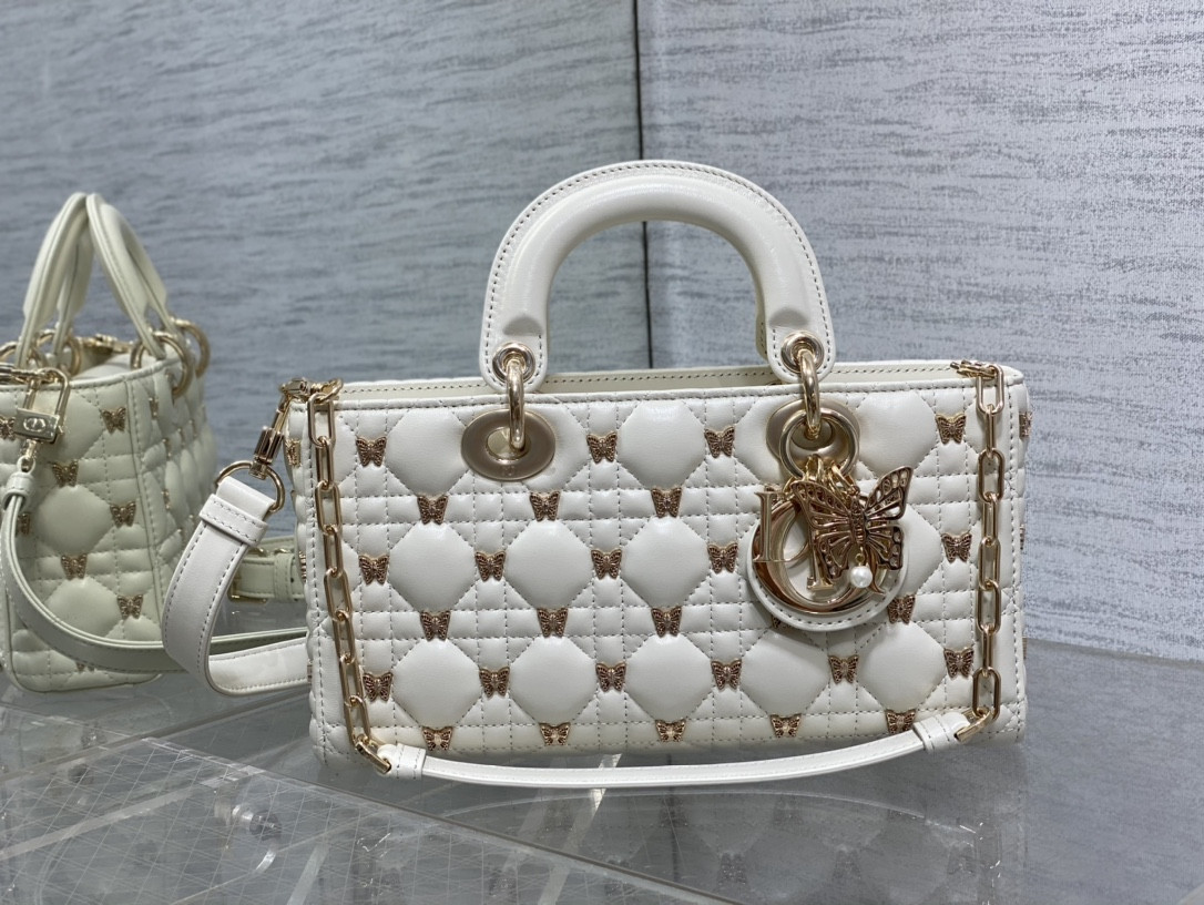 D*or medium lady d-joy bag white with butterfly studs