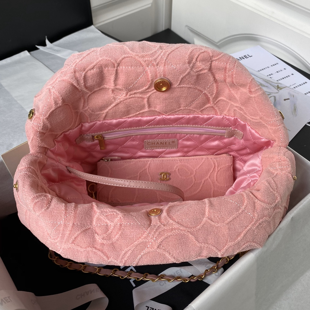 Ch*el 22 small handbag velvet pink 13.7×14.4×2.7 in