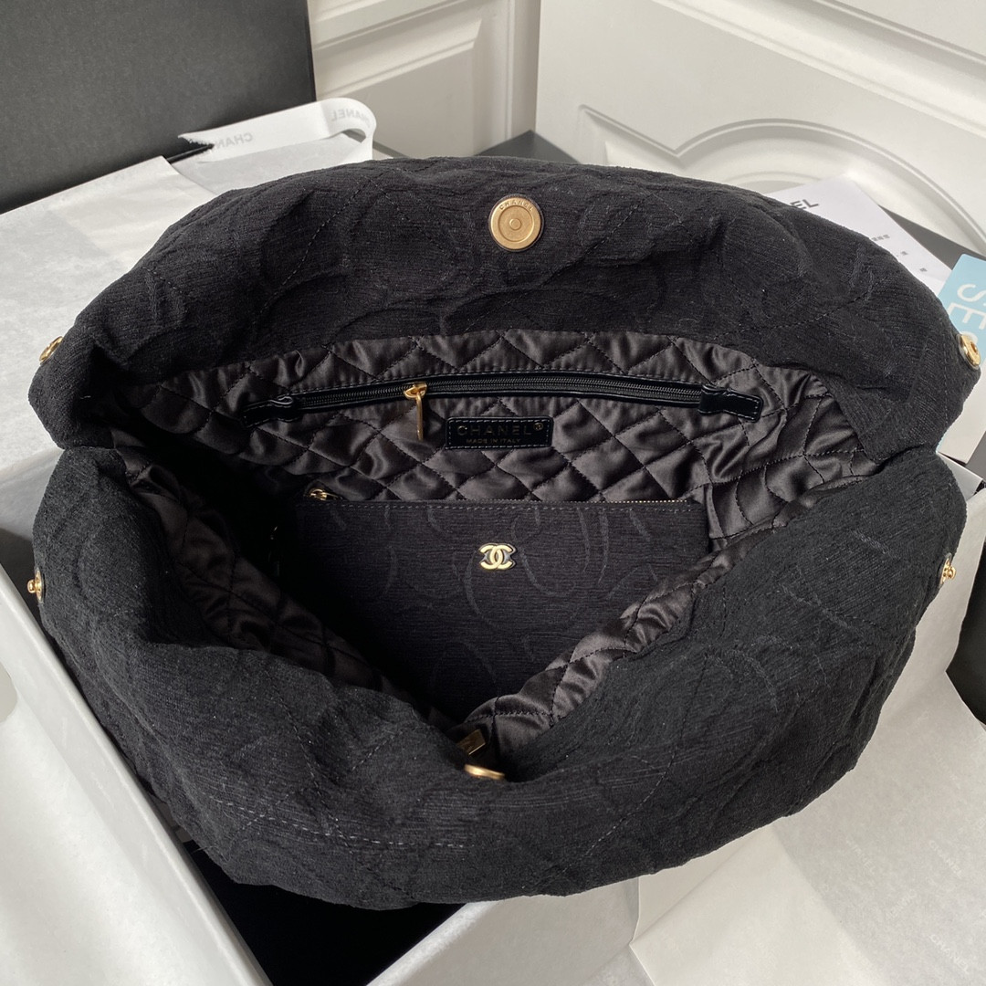 Ch*el 22 handbag velvet black 15.2×16.4×3.1 in