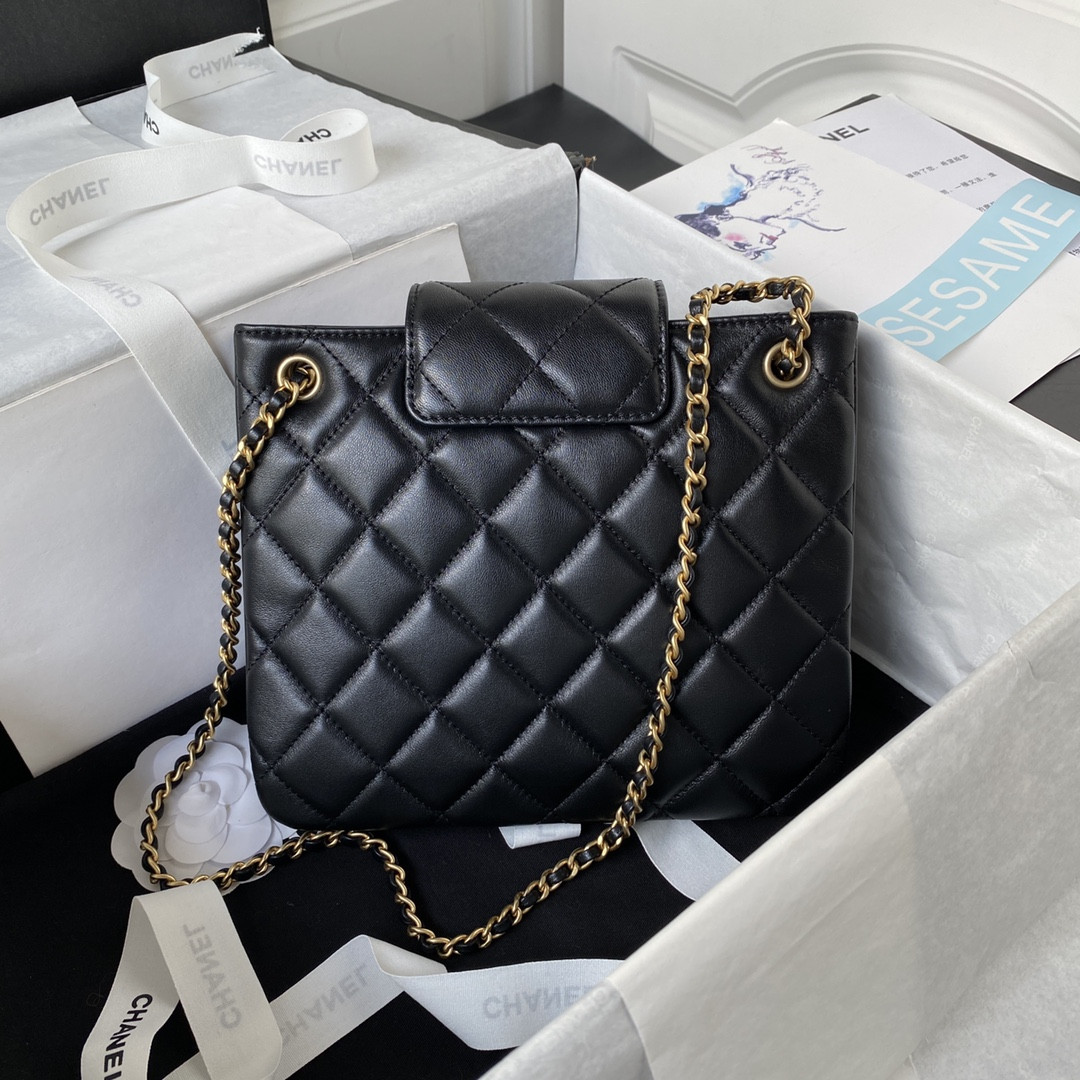 Ch*el baguette bag black 17.5×20×5cm