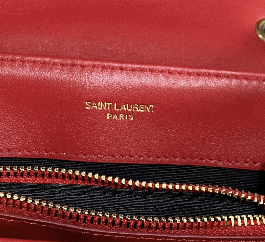 Y*L loulou small in quilted leather shiny red gold 9 x 6.1 x 3.3 inches
