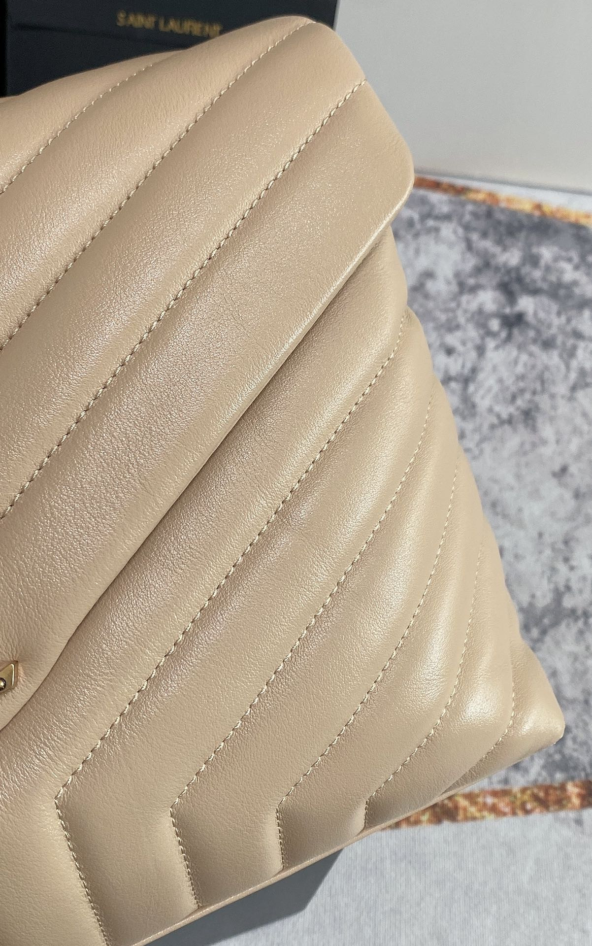Y*L loulou medium in quilted leather dark beige 12.5 x 8.6 x 3.5 inches