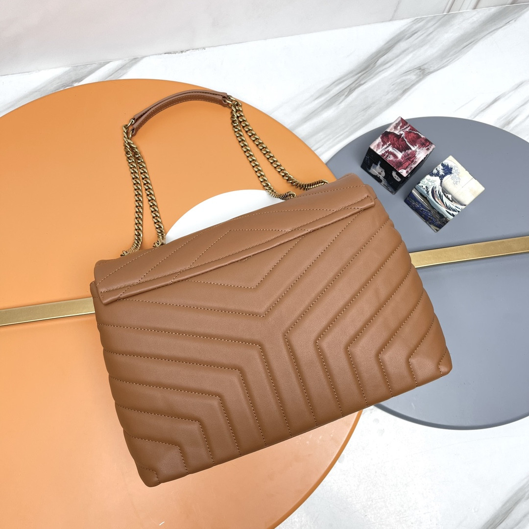 Y*L loulou medium in quilted leather brown 12.5 x 8.6 x 3.5 inches