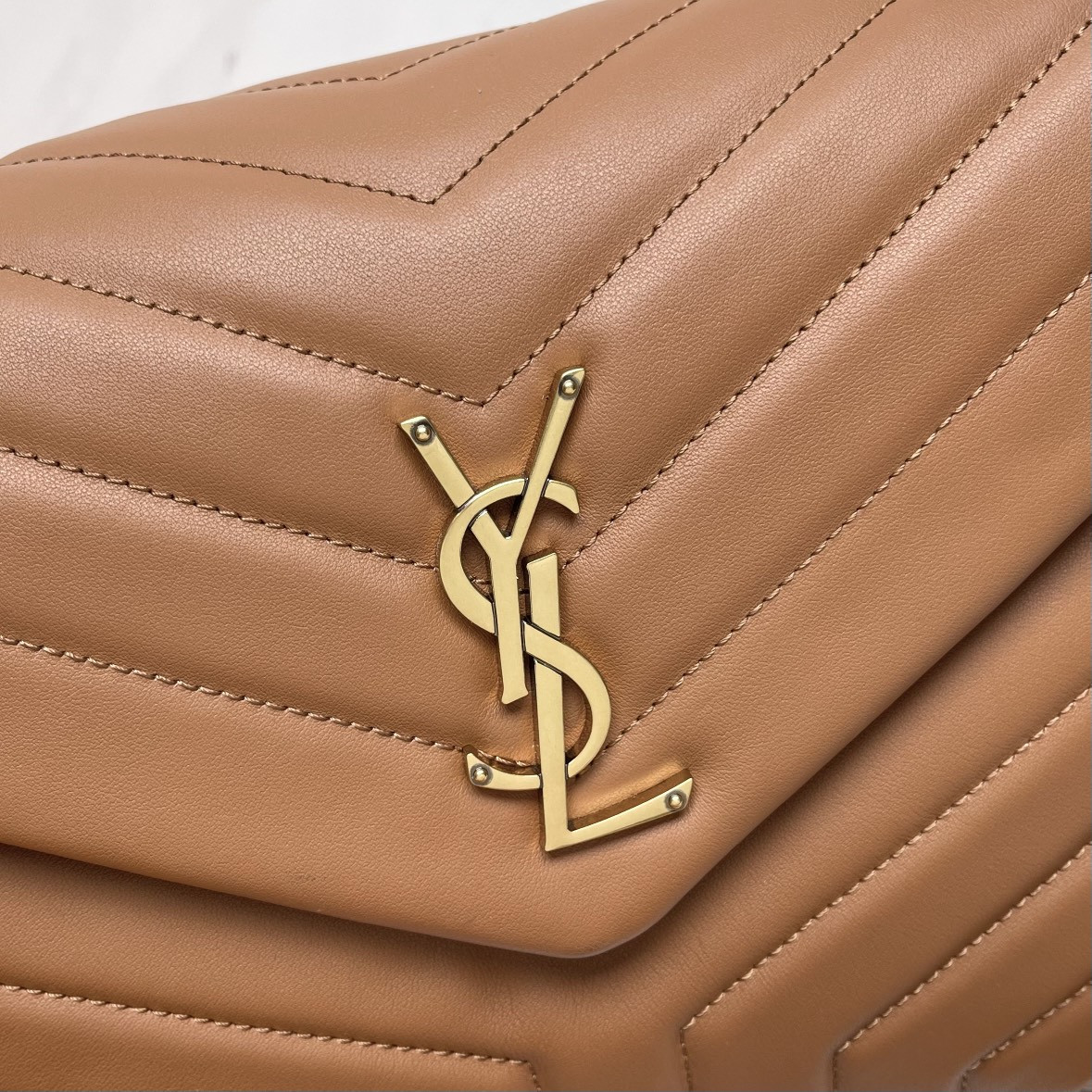 Y*L loulou medium in quilted leather brown 12.5 x 8.6 x 3.5 inches