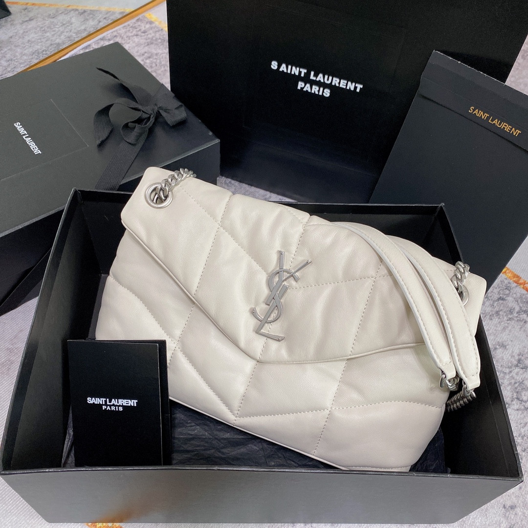 Y*L puffer small in nappa leather white silver 11.4 x 6.6 x 4.3 inches