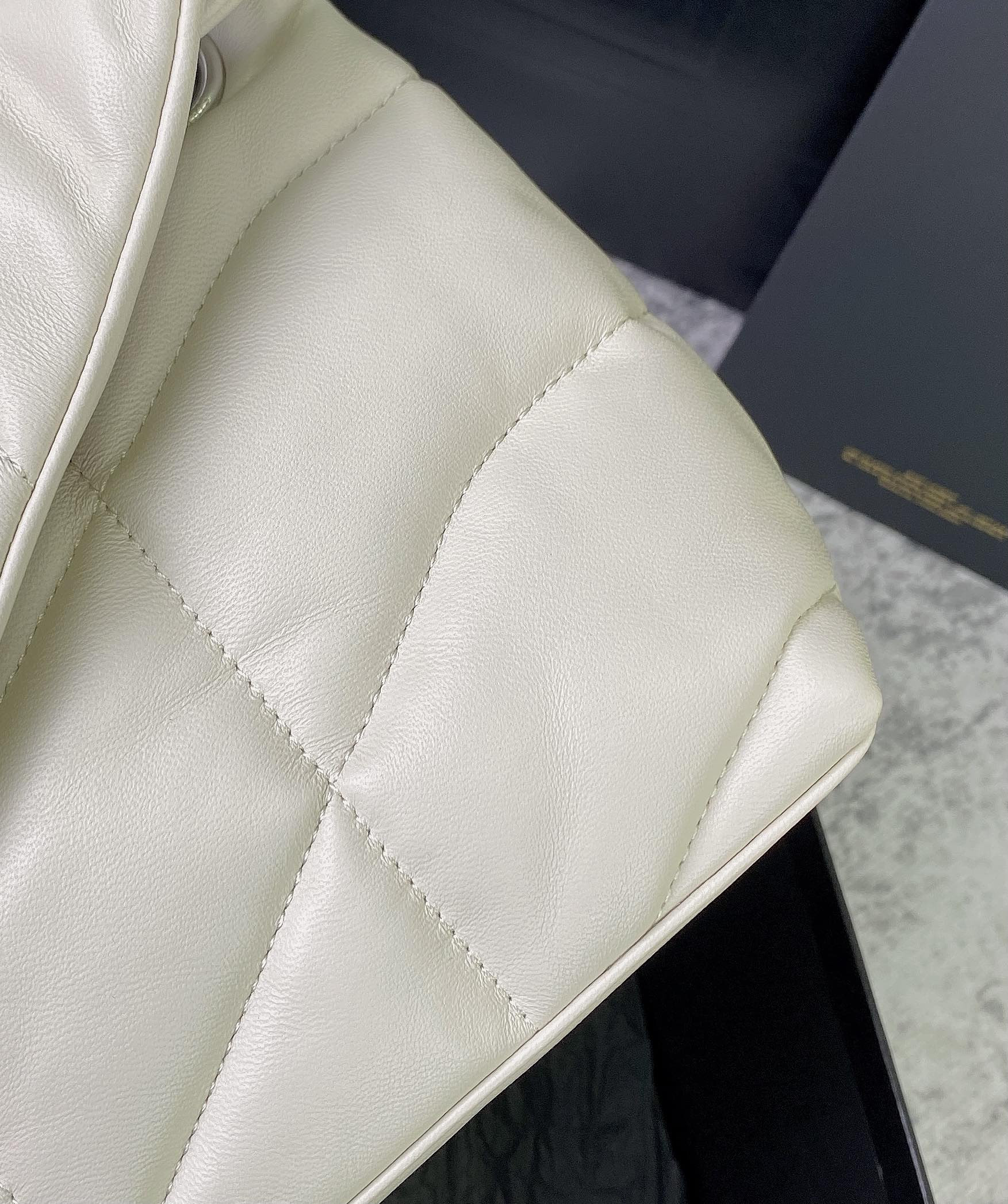 Y*L puffer small in nappa leather white silver 11.4 x 6.6 x 4.3 inches