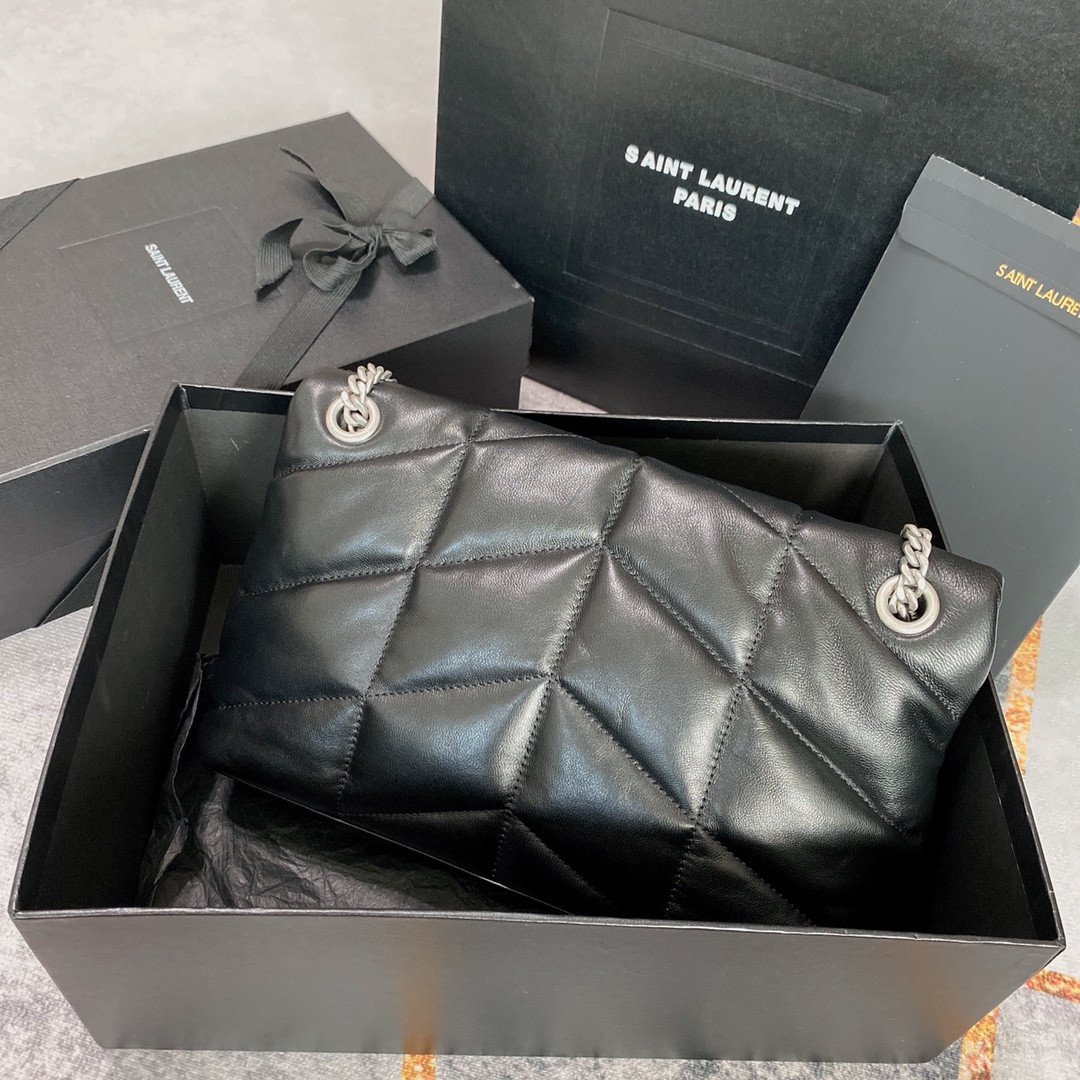 Y*L puffer small in nappa leather black silver 11.4 x 6.6 x 4.3 inches