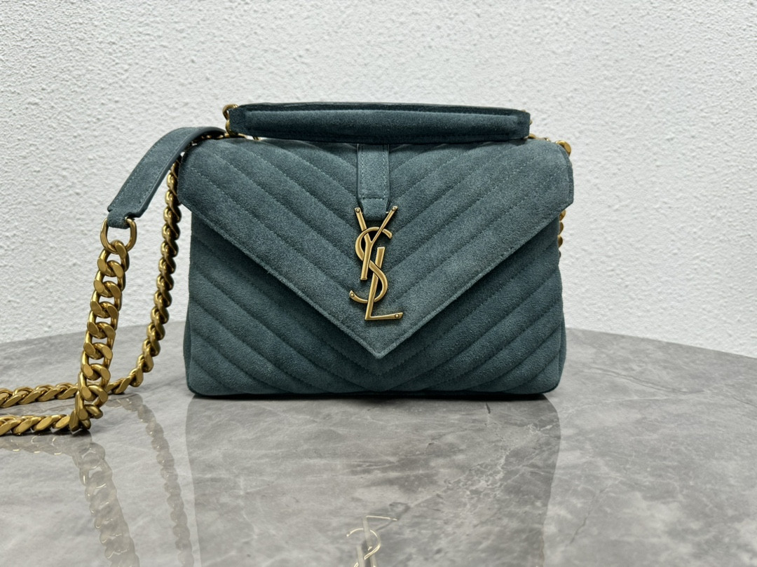 Y*L college medium in quilted suede blue 9.4 x 6.6 x 2.5 inches