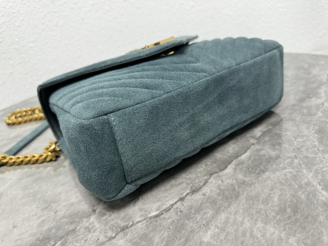 Y*L college medium in quilted suede blue 9.4 x 6.6 x 2.5 inches