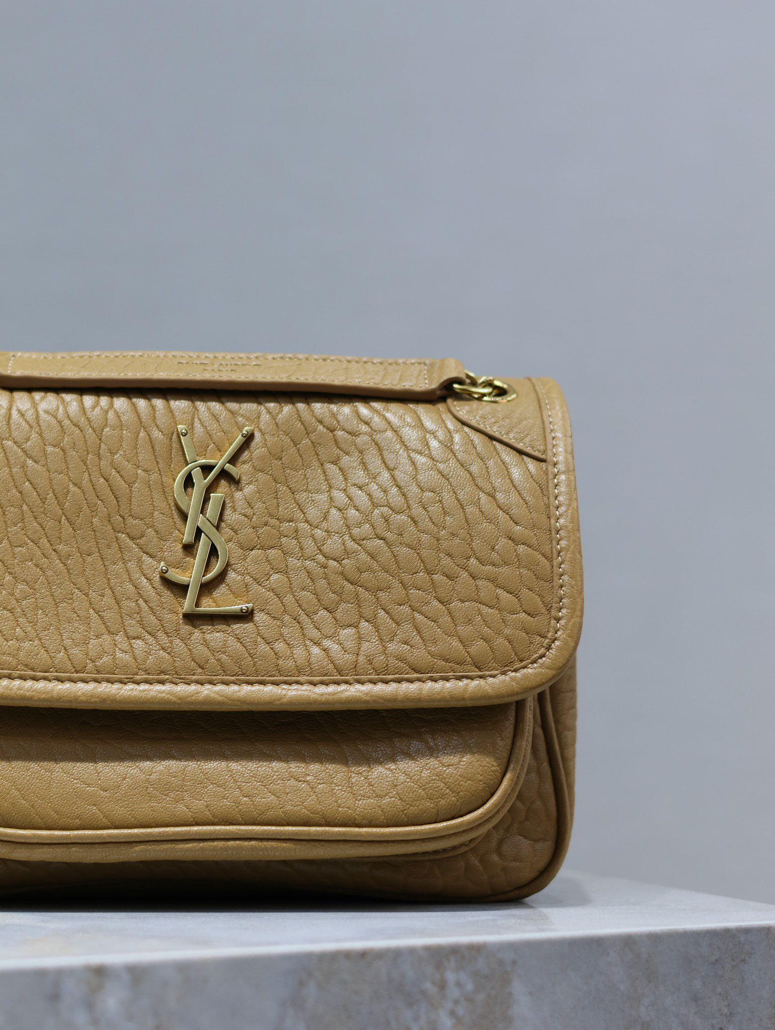 Y*L niki baby in vintage leather dark cork 8.2 x 6 x 2.9 inches