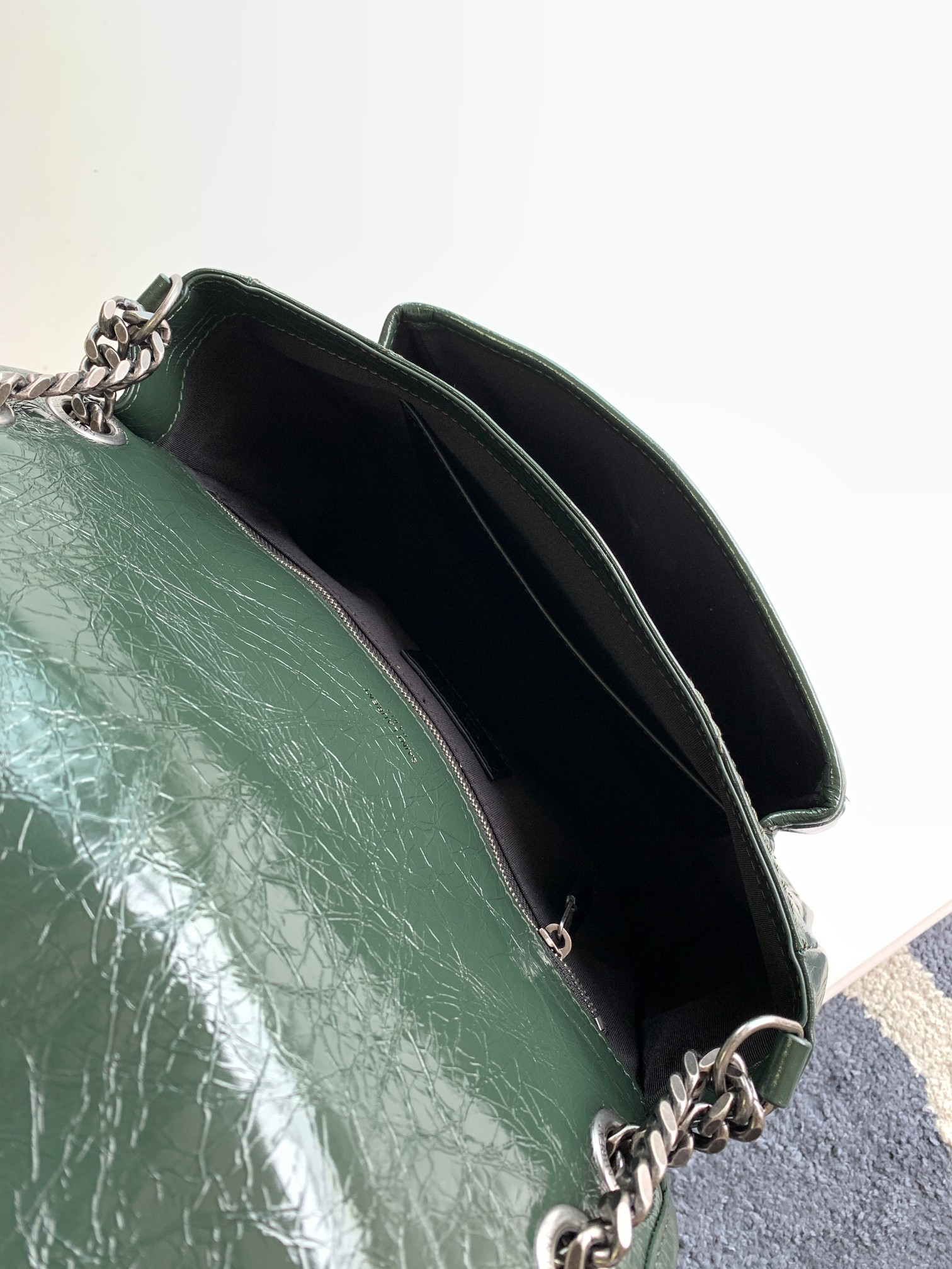 Y*L niki medium in vintage leather dark green 11 x 7.8 x 3.3 inches