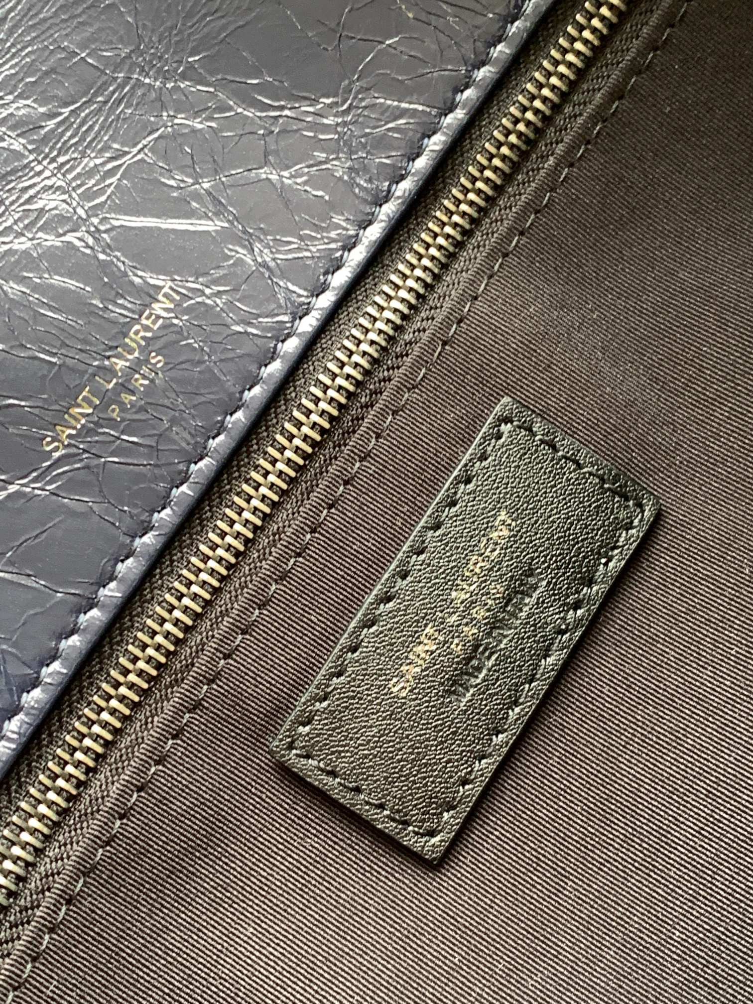 Y*L niki medium in vintage leather navy 11 x 7.8 x 3.3 inches