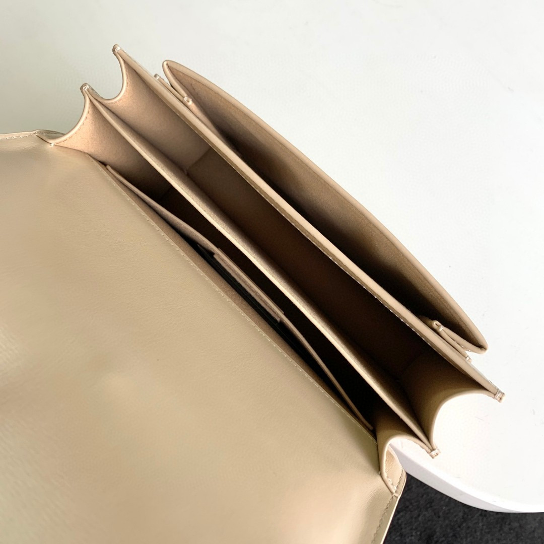 Y*L sunset medium in coated-bark leather beige 8 x 6.2 x 2.5 inches