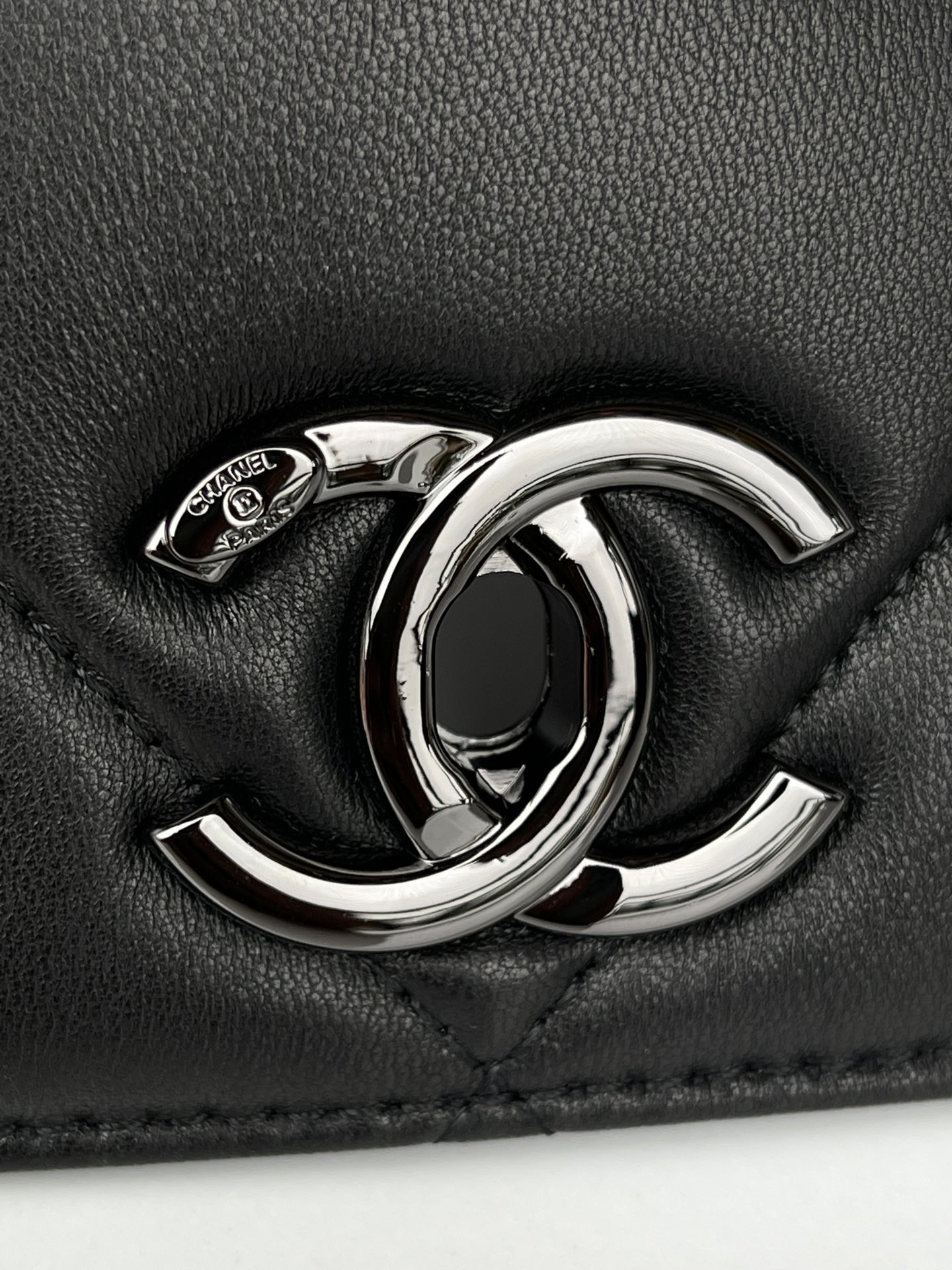 Ch*el flap bag with top handle black 6.6 × 9.8 × 4.7 in