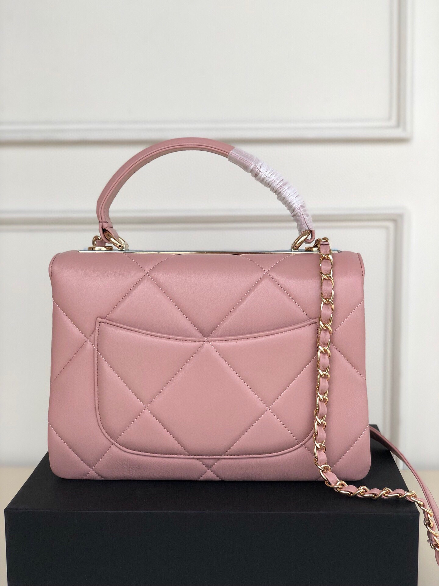 Ch*el flap bag with top handle 6.6 × 9.8 × 4.7 in