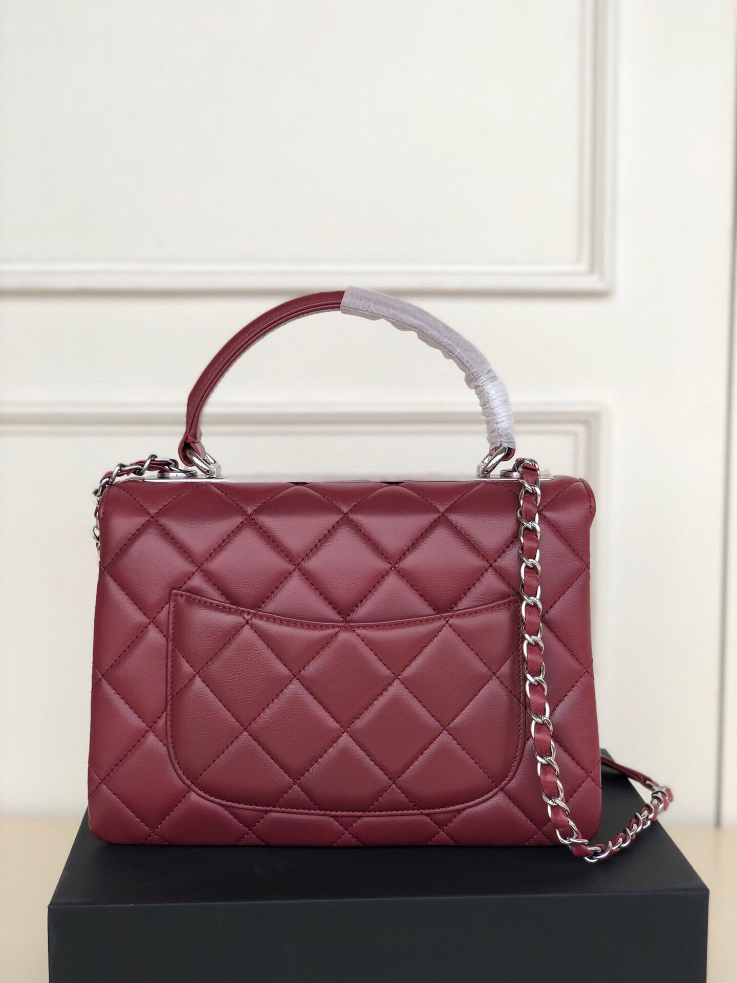 Ch*el flap bag with top handle 6.6 × 9.8 × 4.7 in