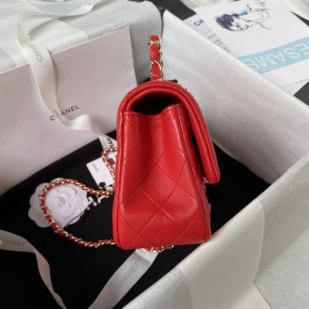 Ch*el mini classic handbag with top handle 12 × 20 × 6 cm