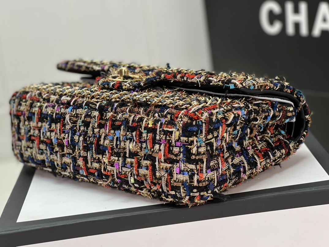 Ch*el classic 11.12 handbag tweed & gold-tone metal   6 × 9.9 × 2.5 in