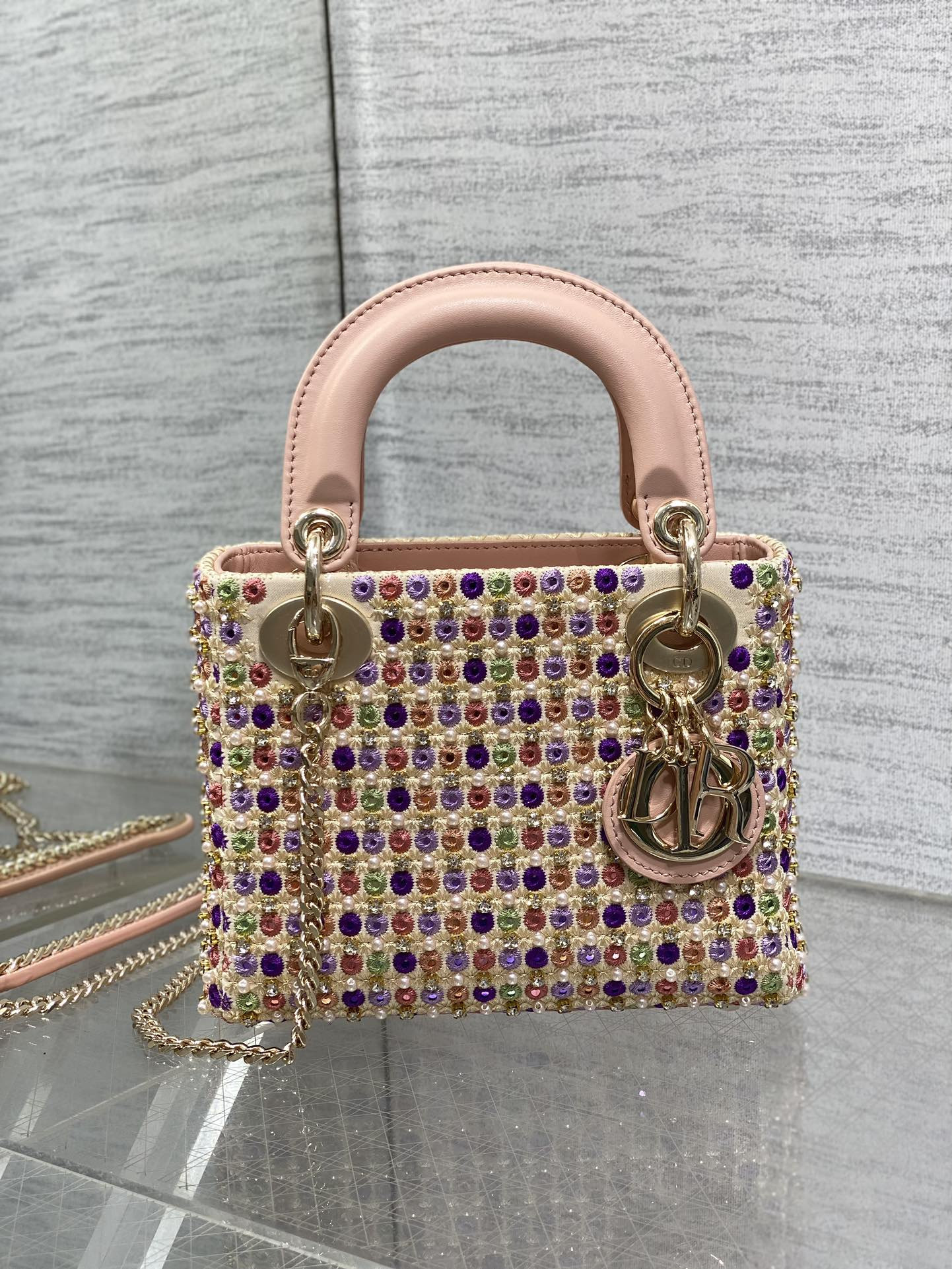 D*or artistic limited edition three-gusset lady D*or bag with heavy bead embroidery 17cm