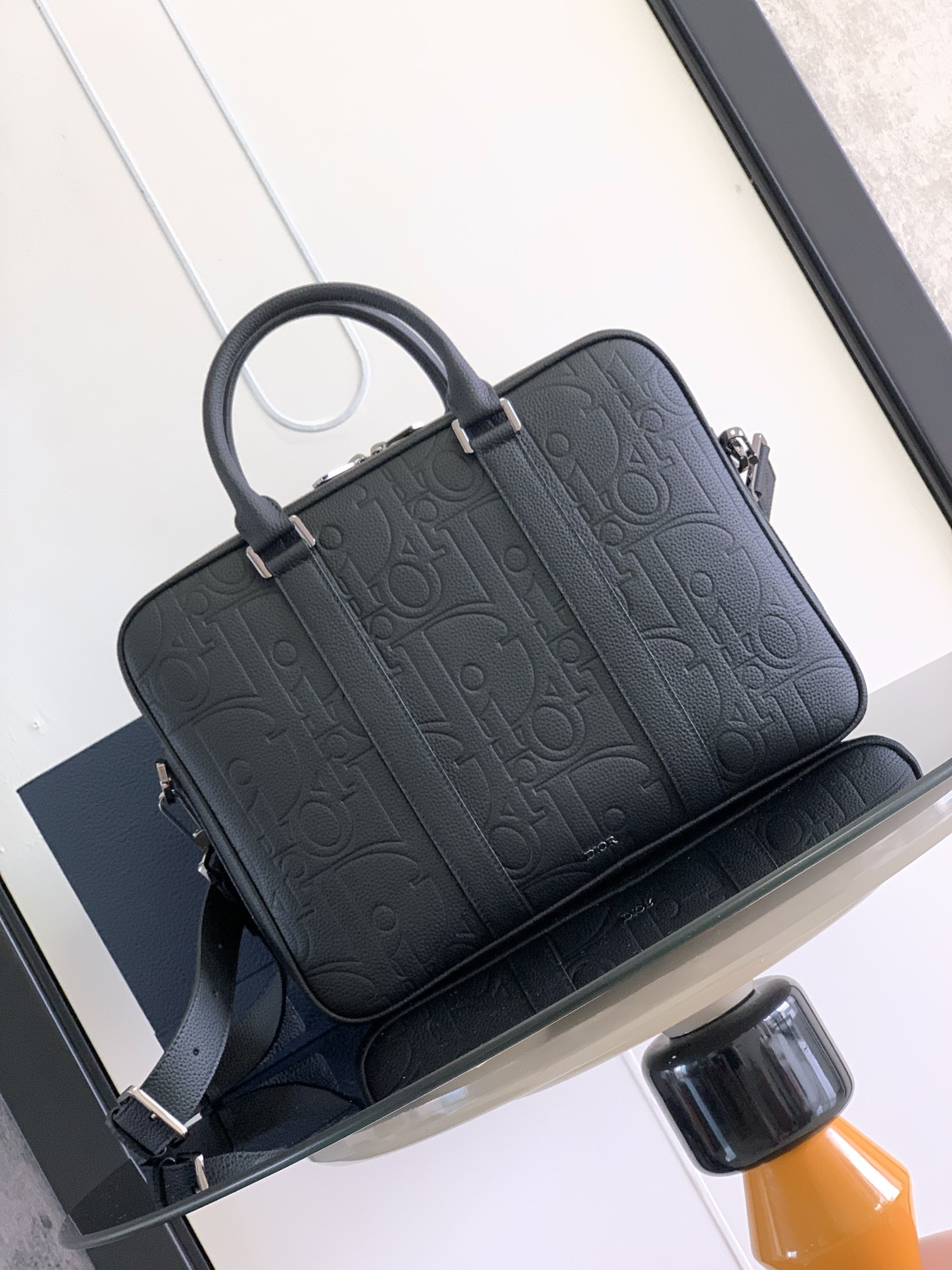 D*or zipped briefcase black D*or gravity leather and black grained calfskin 37 x 28 x 6 cm