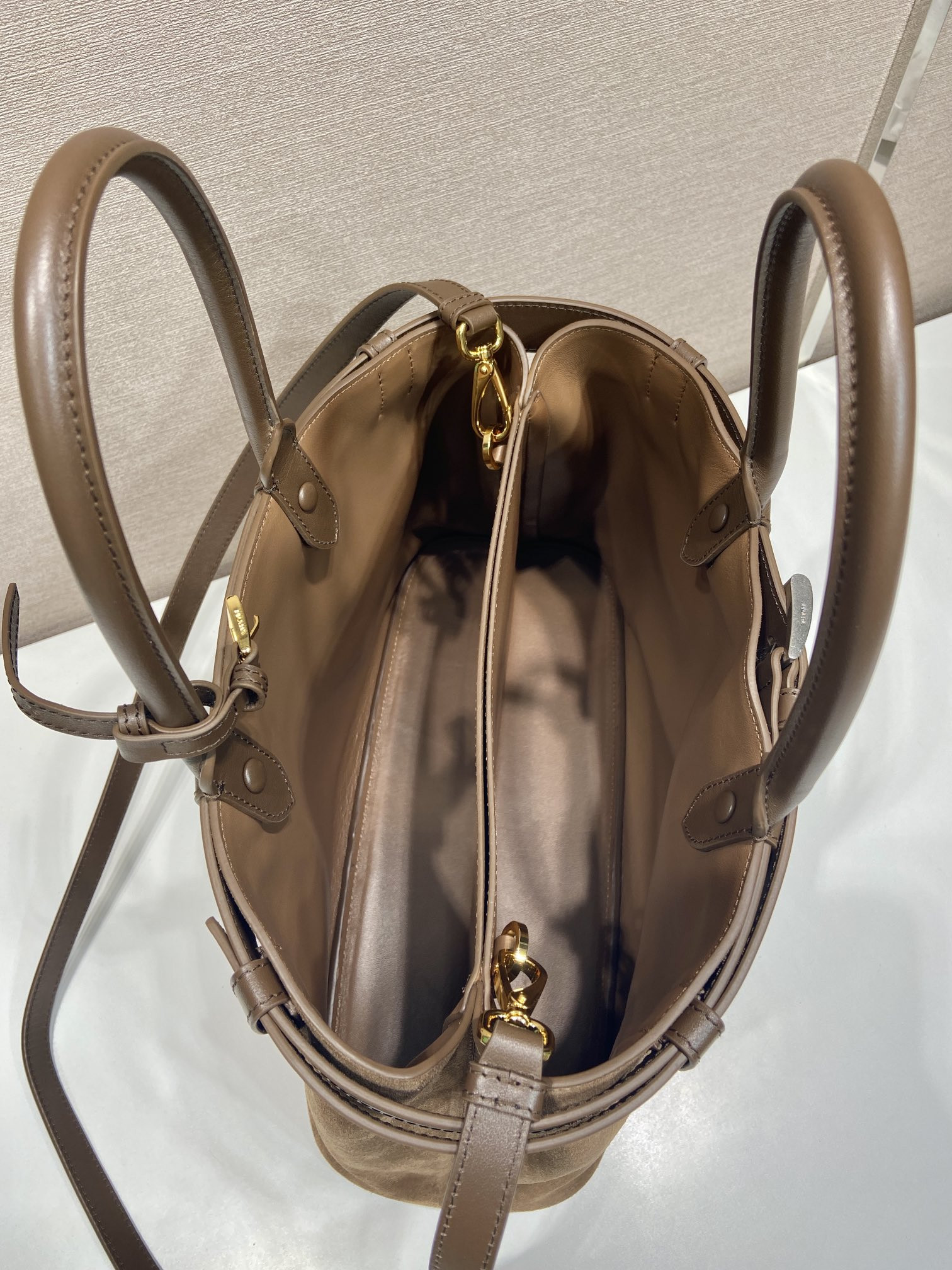 Pra*a large Pra*a buckle suede bag with belt 27.5x37.5x14cm