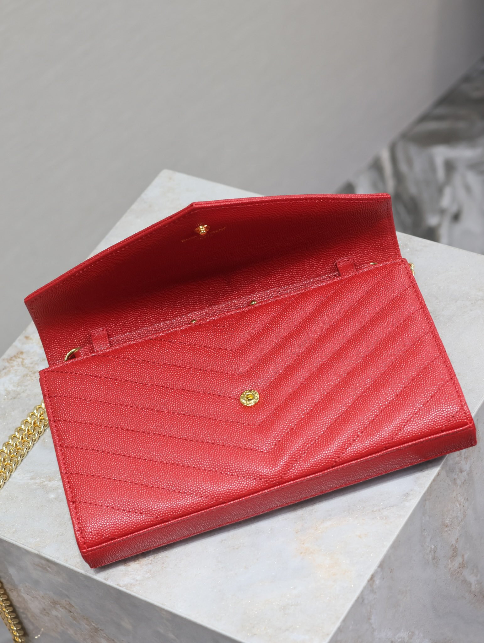 Y*L cassandra monogram classic chain wallet in grained poudre leather 22.5 x 14 x 4cm