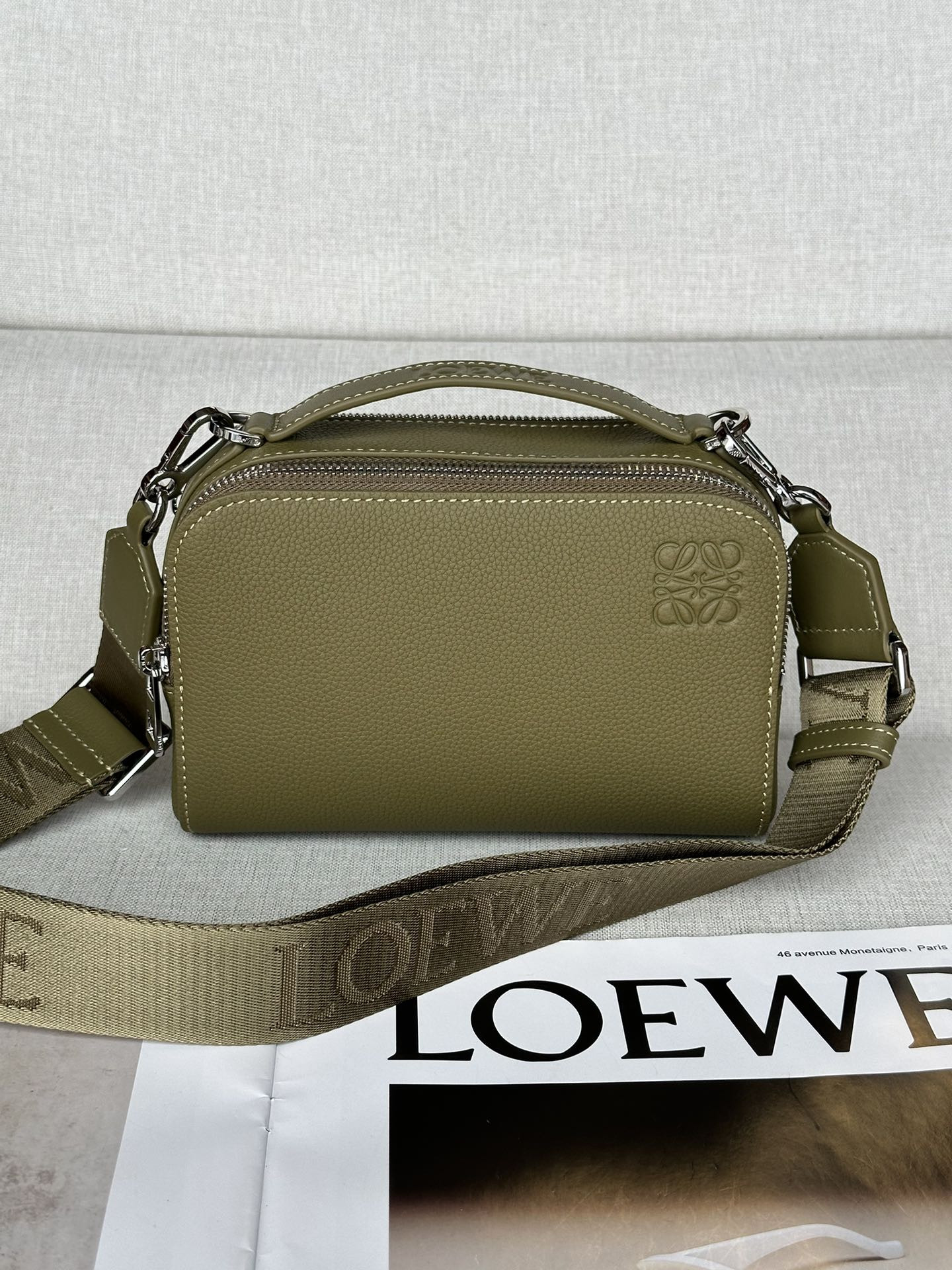 L0ew* mini crossbody camera bag in soft grained calfskin 18x8.5x13cm