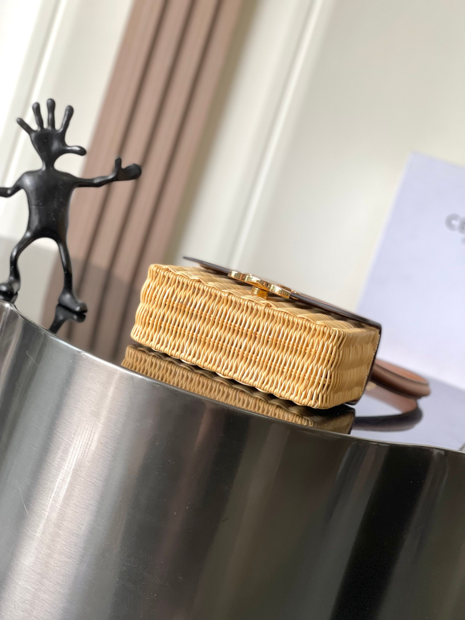 Ce**e teen garance bag in wicker and natural calfskin 18.5x13.5x7cm